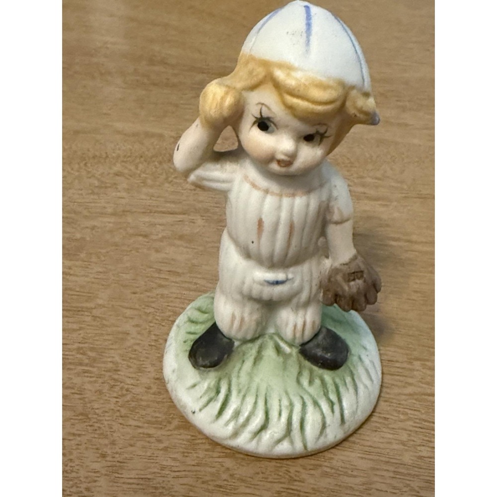 Vintage Mid Century Baseball Boy Figurine Glove Cap Chalkware